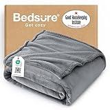Bedsure GentleSoft Fleece Blanket Twin Size Grey - 300GSM Lightweight Plush Fuzzy Cozy Soft Warm Blanket for Bed, Sofa, Couch, Travel, Camping, 60x80 inches