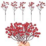 DIYASY Artificial Red Berry Stems,20 Pcs Christmas Tree Picks and Spray for Xmas Ornaments DIY Wreath Holiday Home Decoration