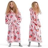 Bedsure Oversized Wearable Blanket Hoodie for Women, Long Printed Hooded Blanket Sweatshirt with Big Pocket as Gifts for Girl, Strawberry, Pink