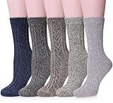 MQELONG Womens 5 Pairs Soft Thick Comfort Casual Cotton Warm Wool Crew Winter Socks (5 Pack Solid color B)