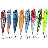 Sougayilang Hard Plastic Popper Topwater Floating Fishing Lures Swimbait Surface Water Bass Bait Hooks for Saltwater Freshwater Fishing Pack of 10PCS
