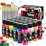 Fantastory Acrylic Paint Set, 24 Classic Colors(2oz), Professional Craft Paint Kit,Canvas/Rock/Stone/Ceramic/Model/Wood Painting with 12 Brushes