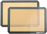 Amazon Basics Rectangular Silicone, Non-Stick Reusable, Food Safe Baking Mat, Pack of 2, 16.5" x 11.6", New Beige/Gray