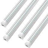 (Pack of 4) Linkable LED Utility Shop Lights for Garage, 6FT, 60W, LED Tube Ceiling Light T8 Integrated Single Fixture, 6000K, 8000LM Daylight V Shape, Basement, Offices, Clear Lens, Plug and Play
