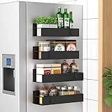 HuggieGems Metal 4 Pack Magnetic Spice Storage Rack Organizer for Refrigerator and Oven, Black Fridge Organizers and Storage