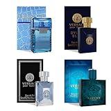 Versace Cologne for Men Set of 4 Mini Eros, Pour Homme, Dylan Blue, Eau Fraiche Perfume for Men Fragrance Sampler Set - Designer Mens Cologne Samples (4 Count, 0.17 oz)