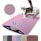 Petinstinct Cat Litter Mat, 30x22 Inches Extra Large Honeycomb Double Layer Cat Litter Trapping Mat, Non Slip Waterproof Urine Proof Cat Litter Box Mat, Kitten Supplies and Essentials, Pink