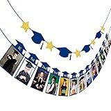Whaline 2Pcs Graduation Photo Banner, Congrats Grad Banner, No DIY Require Hanging Bunting, Kindergarten to 12th Grade Picture Garland with Blue Gold Glitter for Grad Party Decor, 5 x 7 inch