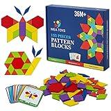 MEA TOYS 155 Pcs Wooden Pattern Blocks with 24 Design Cards – 3 to 8 Years Kids Toys, Thick Multicolored Tangrams - Geometric Shape Puzzles for Kindergarten Kids Learning