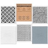 SUPERSCANDI Swedish Dishcloths for Kitchen Eco Friendly Reusable Sustainable Biodegradable Cellulose Sponge Swedish Dish Cloths Dish Rags Washing Wipes Paper Towel Replacement (5 Pack Scandi Prints)