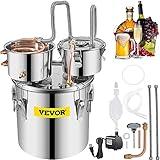 VEVOR Alcohol Still 3GAL/12L, Alcohol Distiller with Thumper Keg, Distillery Kit for Alcohol with Copper Tube & Build-in Thermometer & Water Pump