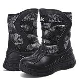 Yeerovan Boy Outdoor Winter Boots Girl Snow Boot Waterproof shoes for Little Kids/Big Kids(T5 Black/Grey 37)