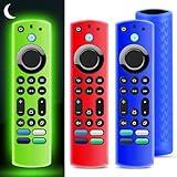 OneBom (3Pcs) Silicone Remote Case Glow in The Dark for Firetv 4K Max (2nd)/Insignia/Pioneer/Omni (QLED) Series with Lanyard, Lightweight Anti-Slip Shockproof(Glow Green&Red&Blue)