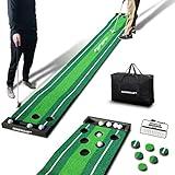 SENSECLUB Golf Pong Putting Game, Outdoor Putting Green Golf Game Set, Backyard Party Golf Pong Game - Includes 11.5 x 1.5 Feet Putting Mat, 6 Golf Balls with Ball-Collect System