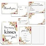 Bridal Shower Invitation Set - Burgundy Blush Floral Wedding Decorations - Fall Thanksgiving Pumpkin 1 How Many Kisses Sign & 25 Find Cards, 25 Advice and Wishes Cards, 25 Thank You Postcards, 25 Fill in Invitations with Envelopes (07)