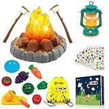 MITCIEN Pretend Camping Toys Play Set, Campfire, Play Food Toy Food for Kids with Oil Lantern, Pretend Fruits Vegetables Cutting, S'Mores, Indoor Outdoor Toys for Toddler