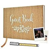 Guest Book - Simple Timeless Design Sign In for Wedding Reception, Baby Shower, Funeral, Vacation Home - Keepsake for Special Events - Polaroid Guestbook, Bookmark & Gold Floral - 9" x 6" (100 Pages)