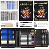 EGOSONG Drawing Set Sketch Pencils Kit,78 Pieces Sketching Supplies with 3-Color Sketchbook,Colorless Blender and Graphite,Charcoal Pencil,Pro Art Supplies Kit for Artists Adults Teens Beginners