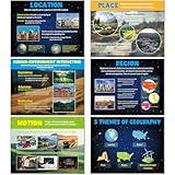 Pasimy 6 Pcs Geography Posters 5 Themes of Geography Social Studies World Human Environmental Bulletin Board Classroom Decorations Educational Learning Chart Material for Elementary Middle High School
