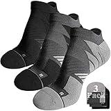 Hylaea No Show Running Socks Men, Moisture Wicking Athletic Tab Socks, No Blister, Coolmax Cushion Padded, ideal for Sports, Golf, Runner, Gym, Workout, Tennis, Low Cut, Gray Black Large, 3 Pairs