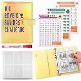 100 Envelopes Money Saving Challenge Binder, to Save $5,050, 10,000 and $500, 100 Days, 52 Weeks and 30 Days Challenge Binder, A5 Money Saving Planner Cash Envelope Budget Binder