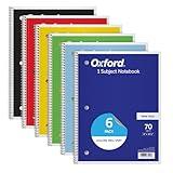 Oxford Spiral Notebooks, 6 Pack, 1 Subject, Wide Ruled Notebooks for School, 8 x 10.5 Inches, 70 Sheets, Assorted Colors, Back to School Supplies (65010)
