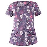 Womans Printed Scrub Tops Shirts Under Holiday Stretch Undershirt Animal Medical Cat Nursing Butterfly Working Uniforms