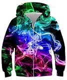 uideazone Colorful Smoke Sweatshirts for Kids Boys Size 11 3d Printed Long Sleeve Zip up Hooded Hoodies Winter Clothes Hoody Coats 10-12 Years