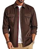 PJ PAUL JONES Corduroy Jacket Men Long Sleeve Button Down Shacket Work Shirt Jackets for Men Fall Clothes Coffee XL