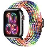 Qimela Stretchy Solo Loop Compatible with Apple Watch Band 49mm 46mm 45mm 44mm 42mm 41mm 40m 38mm for Women Men,Sport Breathable Nylon Braided Wristband for iWatch Series 10 9 8 7 6 SE 5 4 3 Ultra 2 1