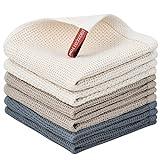 Nialnant 6 Pack Kitchen Towels and Dishcloths Sets,100% Cotton Soft Absorbent Quick Drying Dish Towels for Kitchen,Washing Dishes,12x12 Inches, Multi Color