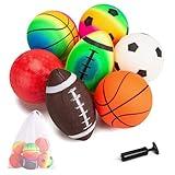 7 Pack Playground Balls with Pump & Bag, Innotoys 5" Small Rubber Balls for Toddlers 1-3 & kids 3-6, Including 2 Footballs, 2 Basketballs, 2 Soccer Balls and 1 Dodge Kickball, Indoor/Outdoor Toys Gift