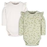 Gerber Baby Girl's 2-Pack Long Ruffle Sleeve Onesies, Flower Toss