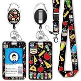 Cute Teacher Lanyards for Id Badges and Keys, Retractable ID Badge Holder with Detachable Lanyard, Fashionable Badge Reel Heavy Duty with Carabiner Clip, Nurse Teacher Office Gifts