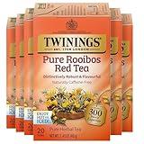 Twinings Pure Rooibos Red Herbal Tea Individually Wrapped Bags, 20 Count (Pack of 6), Sweet with Uplifting Aroma, Naturally Caffeine-Free, Enjoy Hot or Iced, 120 Teabags