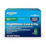 Amazon Basic Care Nighttime Cold and Flu Relief Softgels, 6 Hour Cold Medicine, Relieves Major Flu Symptoms So You Can Rest, 48 Count (Pack of 1)