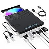 External CD/DVD Drive for Laptop – 7-in-1USB Portable CD/DVD Player Burner, High-Speed External Disk Drive with SD/TF Card Reader, 4 USB 3.0 Ports, Compatible with Windows 11/10, Linux, Mac (7 IN 1)