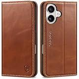 SHIELDON Case for iPhone 16 5G 6.1", Genuine Leather Wallet Flip Magnetic Closure Cover RFID Blocking Credit Card Holder Kickstand TPU Shockproof Case Compatible with iPhone 16 2024 - Retro Brown