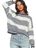 ZAFUL Women's 2024 Fall Winter Color Block Striped Sweater Crew Neck Sweaters Casual Loose Knit Sweater