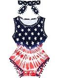 Ahegao Baby Girls USA Flag Bodysuits 3D Floral Print One Pieces for Infants Lightweight Elastic Waist One Piece 4 of July Rompers With Headband 1 Years Toddler Boys Wedding Clothing, 6-12 Months