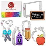 Back to School and Teacher Appreciation Cookie Cutters 5-Pc. Set Made in USA by Ann Clark, Apple, Pencil, Crayon, Scissors, Paper