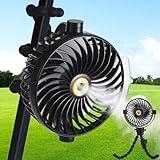 Kittmip 2 Pcs Golf Cart Fan with Mist Rechargeable Battery Operated Portable Fan with Flexible Tripod 360°Pivot 5 Speeds 2400mAh 10Hrs Work Cooling for Treadmill Car Travel Work Beach Office Outdoor
