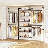 ONBRILL H3 Wall Mounted Closet System, Expandable Industrial Pipe Clothes Rack Clothing Rack for Hanging Clothes, Heavy Duty Closet Organizers and Storage in Wardrobe Closet, Black