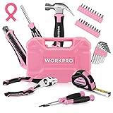 WORKPRO 35-Piece Pink Tools Set, Household Tool Kit with Storage Toolbox, Basic Tool Set for Home, Garage, Apartment, Dorm, New House, Back to School, and as a Gift - Pink Ribbon