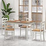 Giantex 5-Piece Dining Set for 4, Solid Wood Rectangular Table & 4 Chairs wtih Rubber Wood Legs, Kitchen Table and Chairs Set for Small Spaces Dinette Dining Room Restaurant (Rustic Brown)