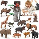Peagrav Safari Animal Playset - Realistic Figurines, Wild Ranger, Adventure Station, African Jungle Animals for Kids