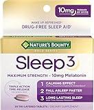 Melatonin by Nature's Bounty, Sleep3 Maximum Strength 100% Drug Free Sleep Aid, Dietary Supplement, L-Theanine & Nighttime Herbal Blend Time Release Technology, 10mg, 30 Tri-Layered Tablets