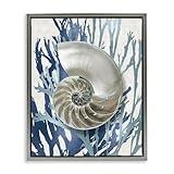 Stupell Industries Shell Coral Beach Blue Design, Floater Frame, Design by Caroline Kelly