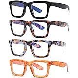 ZXYOO 4 Pack Oprah Style Reading Glasses for Women Men Blue Light Blocking Computer Square Metal Spring Readers(4 MIX+1.75)