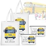 Unittype 4 Pcs School Bus Driver Appreciation Gifts Including Tote Bags and Women Makeup Bags Back to School Bus Driver Gifts for Women Men